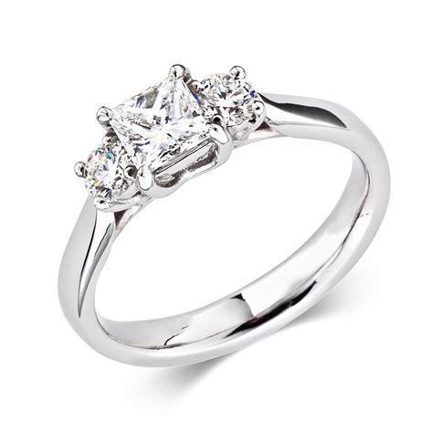 Platinum Round Princess Cut 0.85ct Diamond Three Stone Ring | Pravins Jewellers