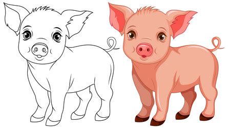 Cute pig cartoon isolated doodle outline Vector Image