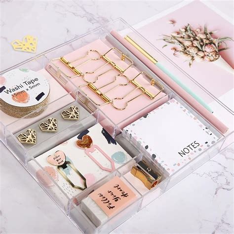 Mint and Pink Stationery Kit with 16 Items | 収納 文房具, クラフトルーム, 収納 技