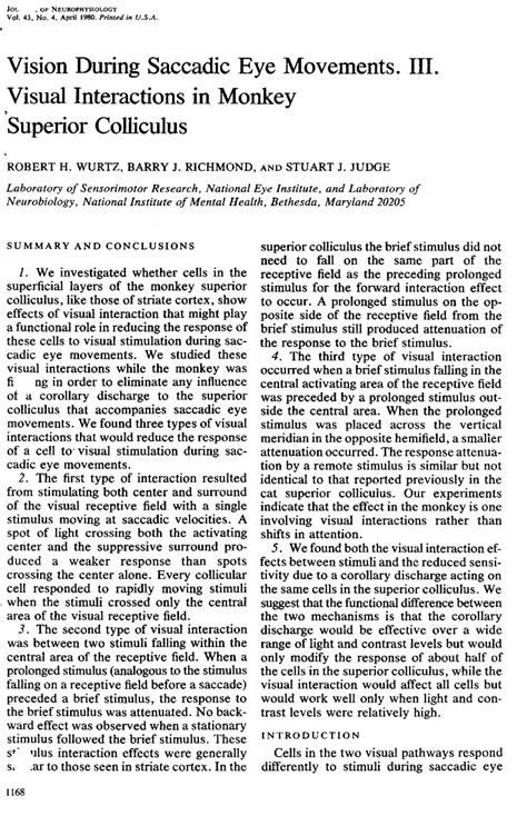 (PDF) Vision during saccadic eye movements. III. Visual interactions in monkey superior colliculus