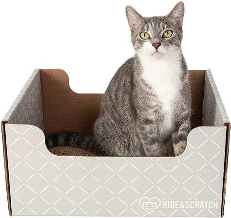 Hide & Scratch: XL Heavy Duty Cardboard Cat Scratcher Bed with Refillable Scratch Pad (Light ...