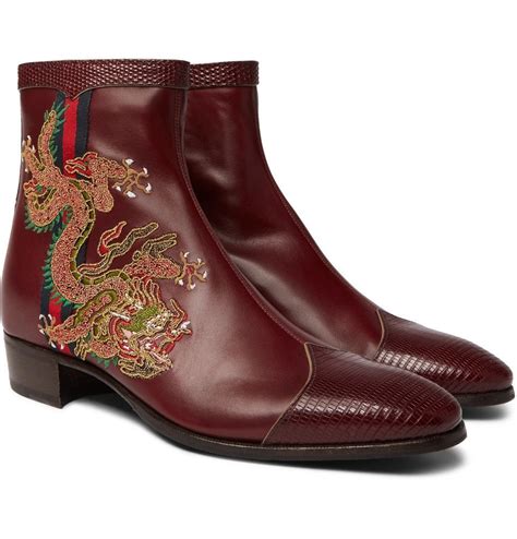 Gucci - Webbing-Trimmed Embroidered Leather Chelsea Boots - Men - Red Gucci