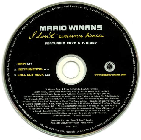 Promo, Import, Retail CD Singles & Albums: Mario Winans - I Don't Wanna Know - (Promo CD Single ...