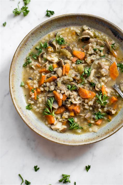 Vegan Mushroom Barley Soup • Salt & Lavender