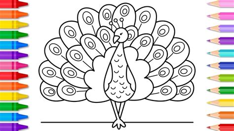 How to Draw a Beautiful Peacock Bird Easy Step by Step 💜💙💚Peacock Drawing and Coloring Page Easy ...