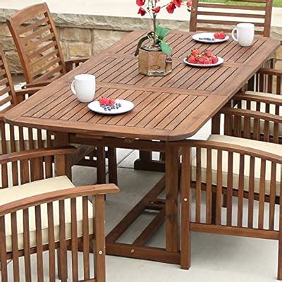 Walker Edison Maui Modern Solid Acacia Wood Slatted Patio Dining Table, 78 Inch, Dark Brown ...