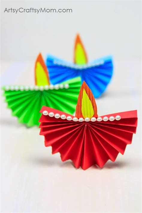 Accordion Fold Diwali Paper Diya Craft - Artsy Craftsy Mom