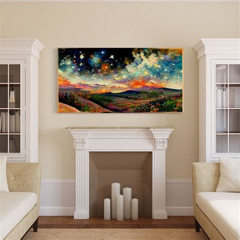 Night Starry Sky Landscape on Canvas Print Colorful Night Sky - Etsy