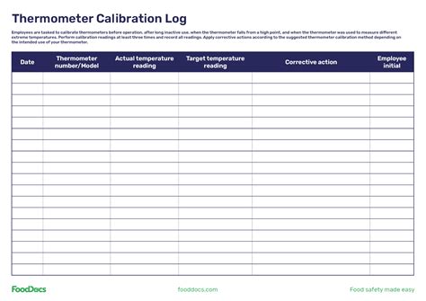 Thermometer Calibration Log | Download Free Template