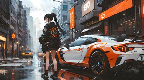 Anime Girl Sports Car 4K #8531m Wallpaper PC Desktop