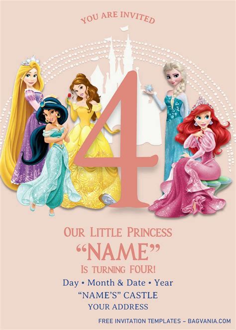 Disney Princess Birthday Invitation Templates - Editable With MS Word | Princess birthday ...