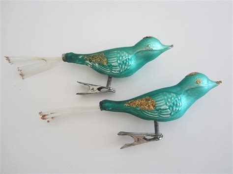 Two Vintage Bird Christmas Ornaments Clip On