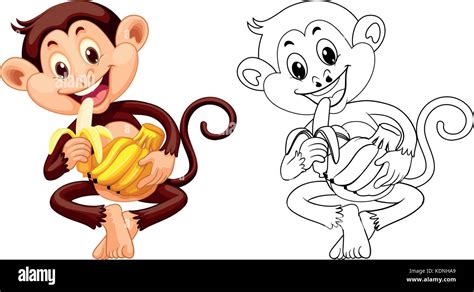 Animal outline for monkey eating banana illustration Stock Vector Image & Art - Alamy