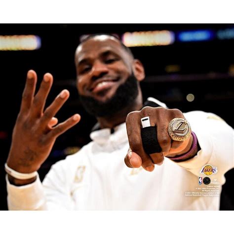 LeBron James Los Angeles Lakers Fanatics Authentic Unsigned Ring Ceremony Four Fingers Up ...