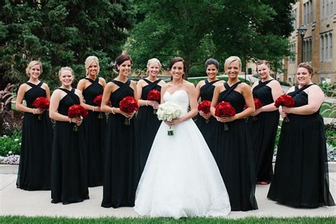 Black, White and Red Wedding Color Combos 2023, Black Bridesmaid Dresses, Red Bouquets ...