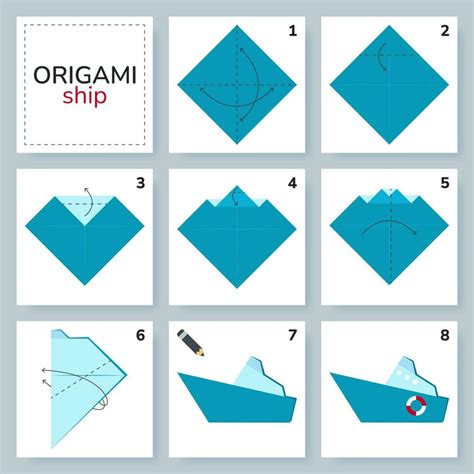 Ship origami scheme tutorial moving model. Origami for kids. Step by step how to make a cute ...