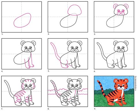 Easy Tiger Drawing for Kids Tutorial and Tiger Coloring Page | Tiger drawing for kids, Easy ...