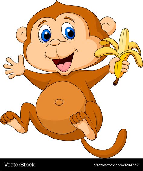 Cute monkey cartoon eating banana Royalty Free Vector Image