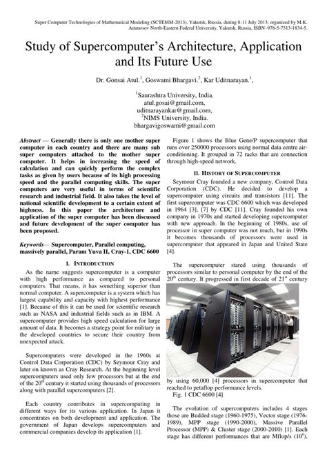 (PDF) Study of Supercomputer's Architecture, Application and Its Future Use