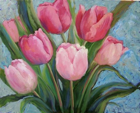 Pink Tulips Original Oil Painting