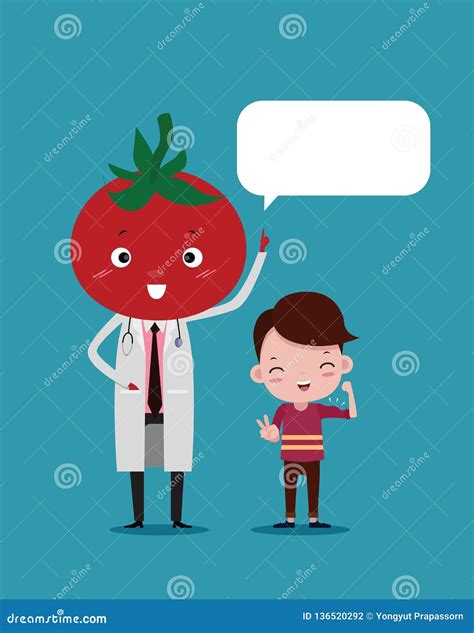 Cute Doctor Have the Face of Tomato and Cute Child is Smiling To Strong, Concept of Eating ...