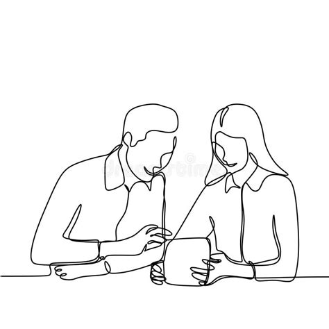 Man And Girl Doing Work And Discussion For Project. One Continuous Line Drawing Illustration Of ...