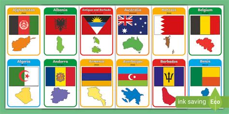 Flags of the World with Continent Colour Coding Cards