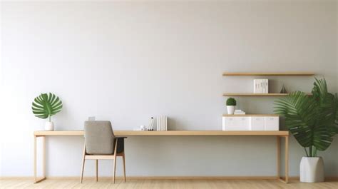 Premium AI Image | a clean minimalist office with white and wooden furnitures with monstera