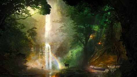 2560x1440 Jungle Deer Boat Forest Landscape Nature Artwork 1440P Resolution HD 4k Wallpapers ...