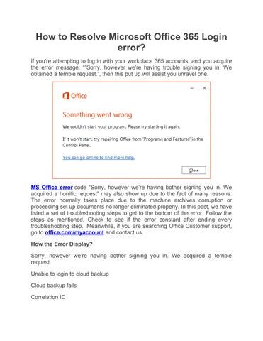 How to Resolve MS Office 365 Login error? by emmapacino - Issuu