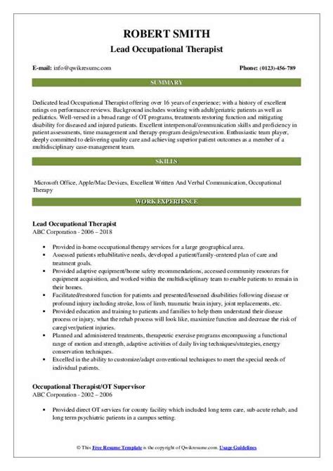 Occupational Therapist Resume Samples | QwikResume