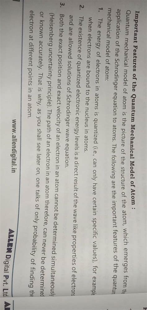 Important Features of the Quantum Mechanical Model of Atom : Quantum mech..