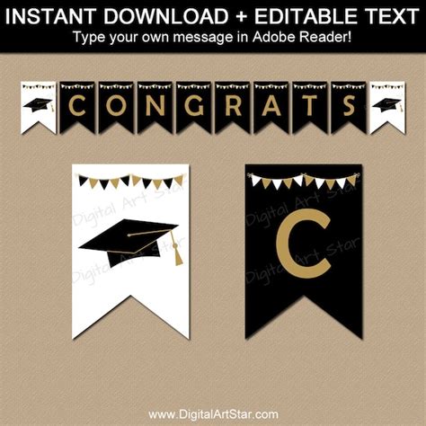 Instant Download Graduation Banner Template - Black and Gold Graduation Printables - Graduation ...