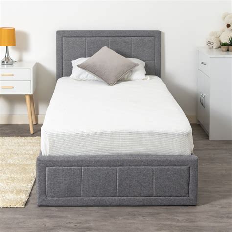 Single Grey Ottoman Bed With Lift Up Storage & Sprung Mattress - Home Treats UK