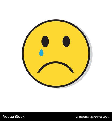 Yellow sad face cry negative people emotion icon Vector Image