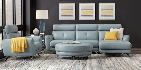 Light Blue Leather Sectional Sofa | Baci Living Room