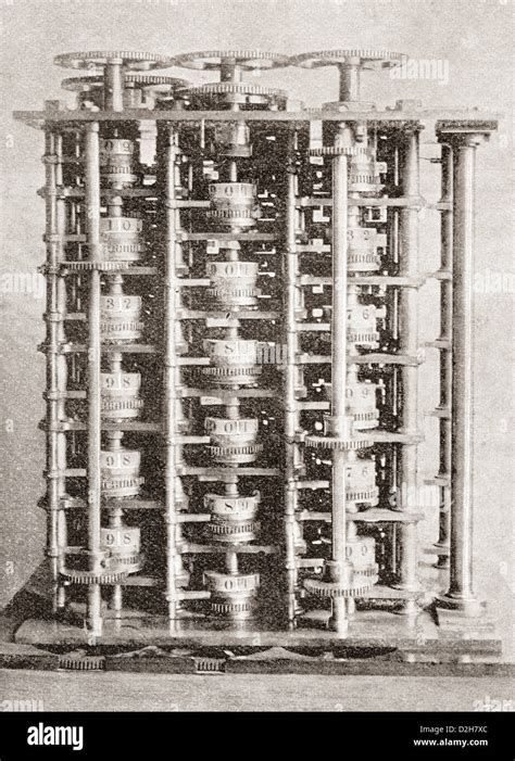 Difference engine of the Babbage Calculating Machine, invented by Charles Babbage in 1822 Stock ...