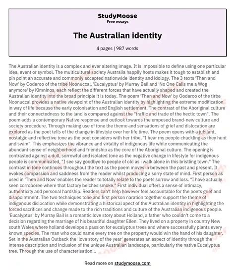 The Australian identity Free Essay Example