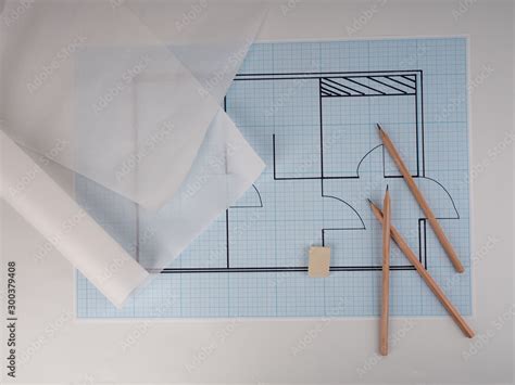 architectural drawings for the layout of the apartment design, millimeter paper, tracing paper ...