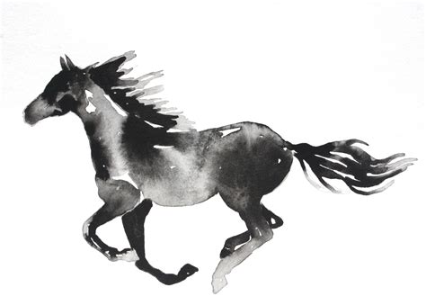 Minimalist Horse Art Black and White Horse Painting Print of Original Horse Painting in Ink ...