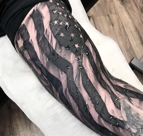 Black And White American Flag | Black sleeve tattoo, Full sleeve tattoos, American flag sleeve ...