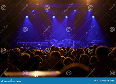 Empty Concert Stage with Crowd in Front Blue Stage Lights Stock Image - Image of funky ...