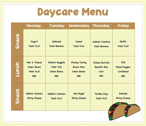 Free Printable Daycare Menus