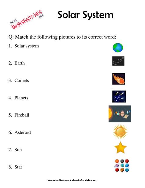 Solar System Worksheets for grade 1-8