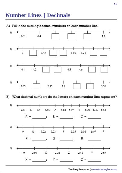 Decimals on a Number Line Worksheets