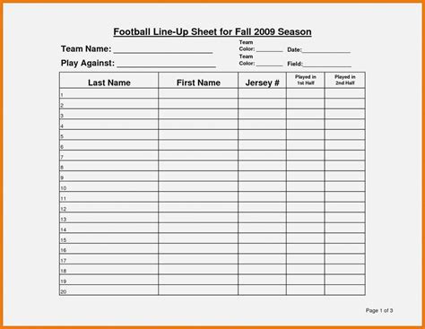 Printable Blank Football Depth Chart Template