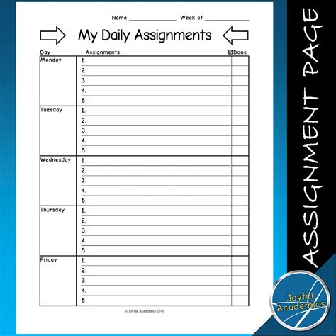 Blank Assignment Sheet - Template Calendar Design