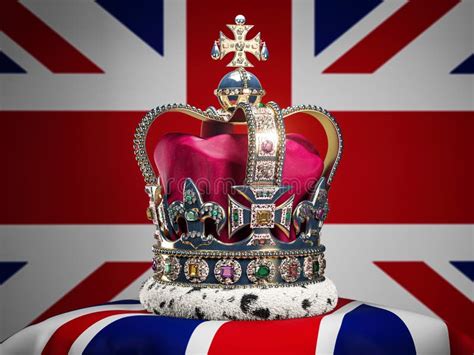 Royal Imperial State Crown on UK Flag Background. Symbols of Great Britain UK United Kingdom ...