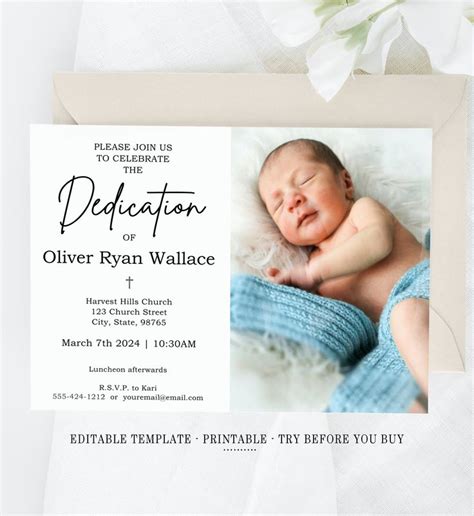 BABY DEDICATION Invitation Template, Editable in Canva, Minimalist Design, Add Baby Photo ...