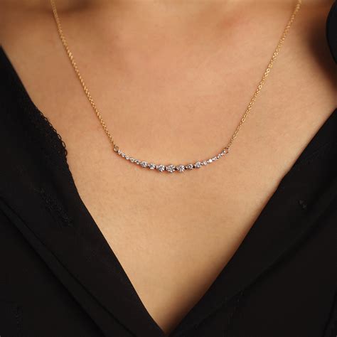 Diamond Necklace, Curved Bar Diamond Necklace, Wedding Necklace, Bridal Necklace, Wedding ...